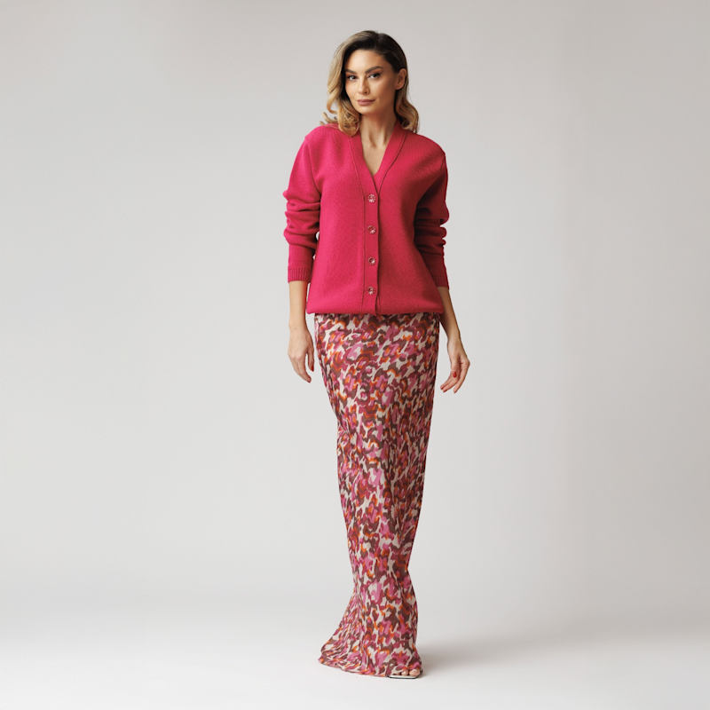 Thumbnail of Fuchsia Cardigan With "V" Neckline, Knitted, With Crystal Buttons image