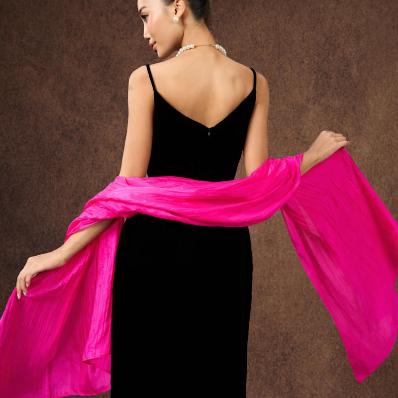 Thumbnail of Fuchsia Glow Habotai Silk Scarf – Wedding Silk Shawl Wrap image