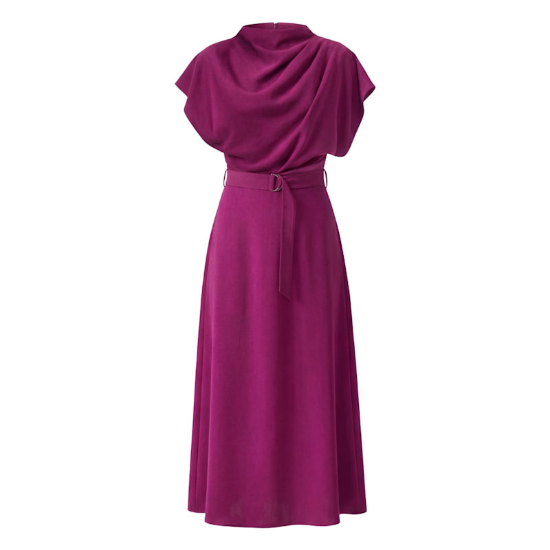 Fuchsia Midi Dress With Draped Top And Waist Belt | BLUZAT | Wolf & Badger