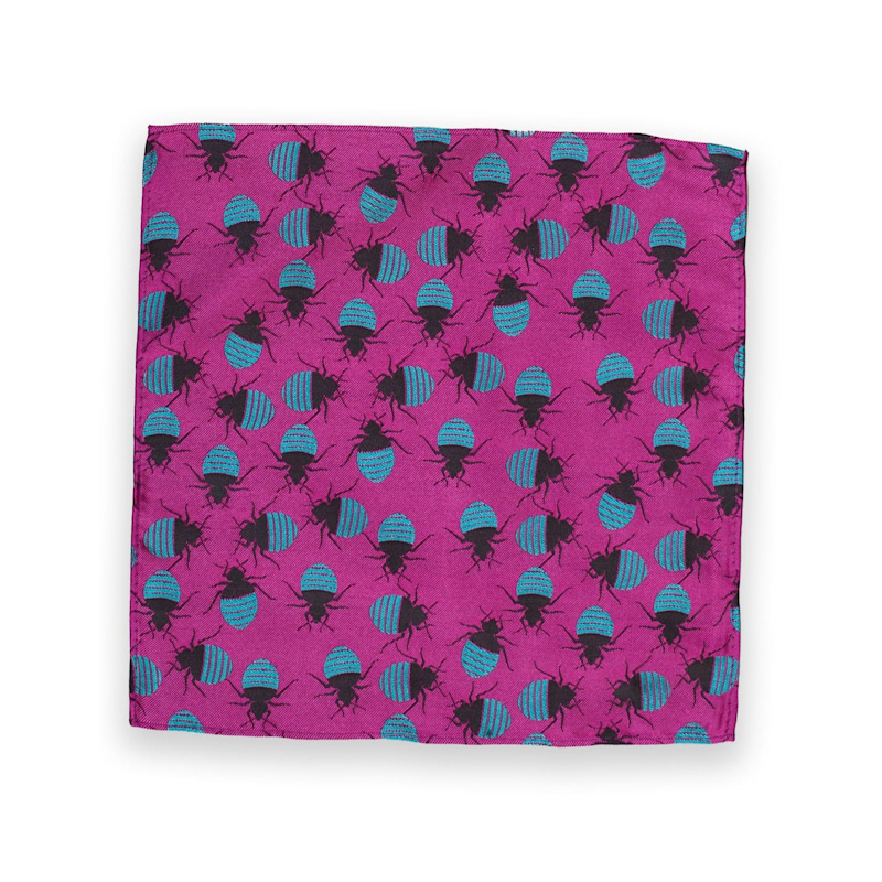 Thumbnail of Fuchsia & Turquoise Bed Bugs Silk Pocket Square image