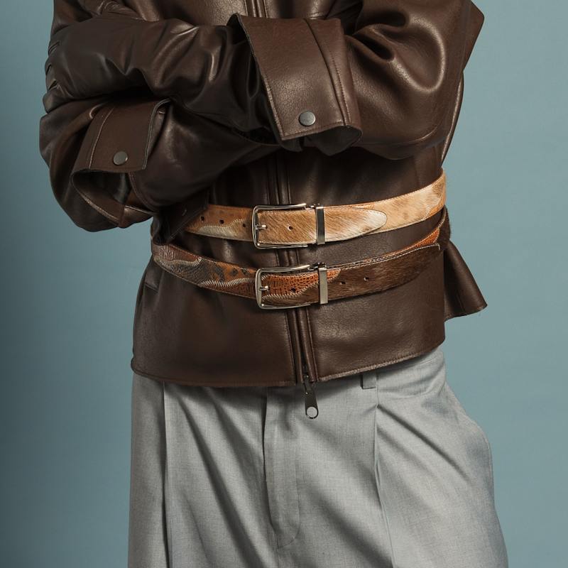 Thumbnail of Full-Grain Cowhide Hair-On Belt In Brown – Calfskin Lined, Handmade In London image