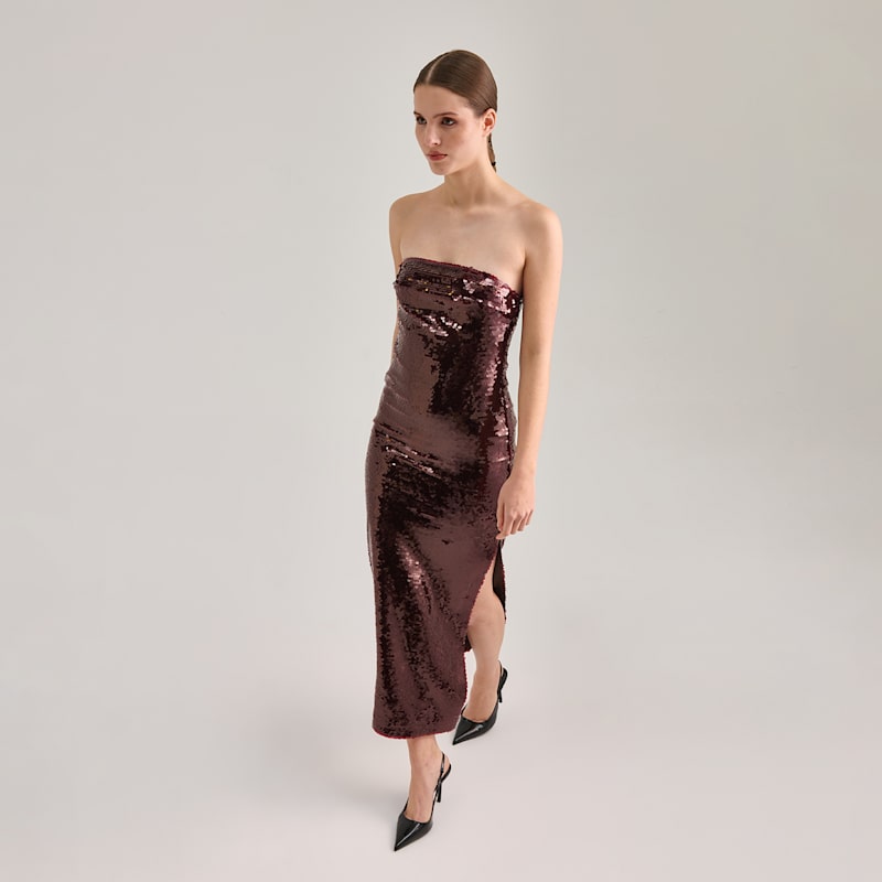 burgundy one shoulder draped midi dress Theia Women's Rayna One-Shoulder Gown - Oxblood