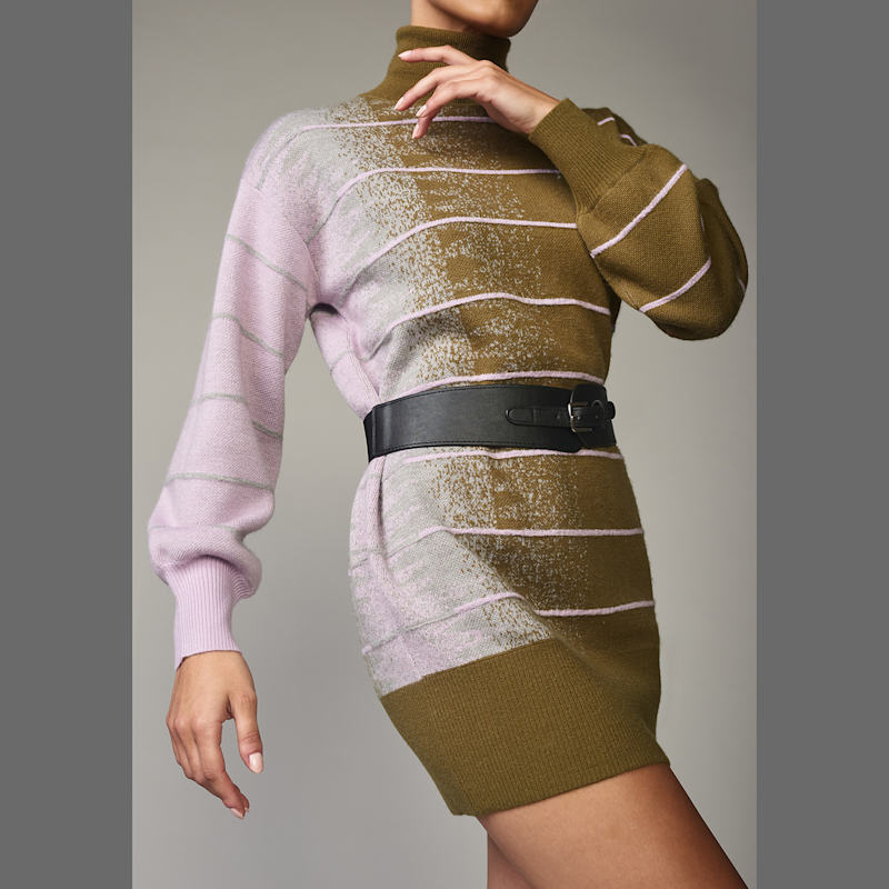 ottoman knit dress Women's Green Fully Fashioning | Della Ottoman Wool Jacquard Knit Sweater Dress