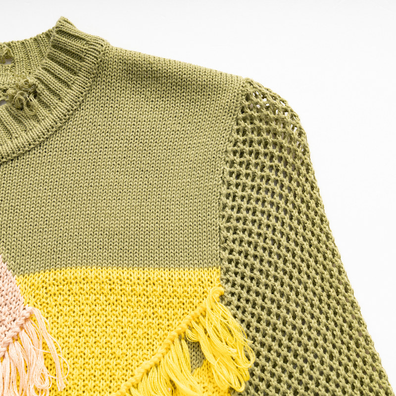Fully Fashioning Hope Color Block Knit Top - Green & Black | Fully ...