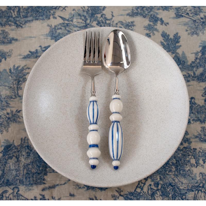 Thumbnail of Fun Dining Handcrafted Ceramic Porcelain Cutlery Full Set Classic Blue image