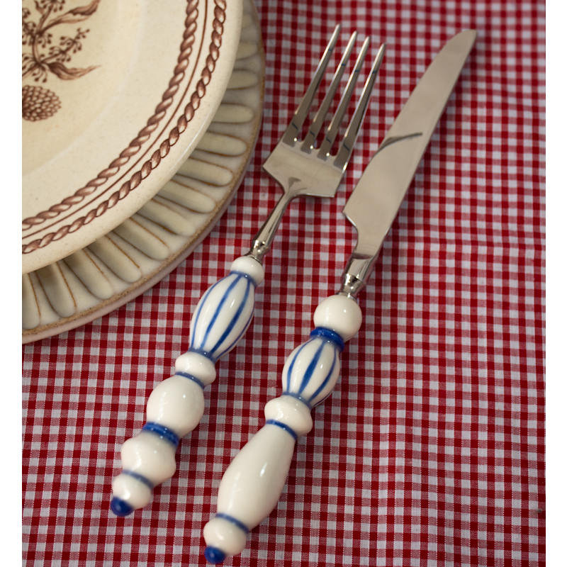 Thumbnail of Fun Dining Handcrafted Ceramic Porcelain Cutlery Full Set Classic Blue image