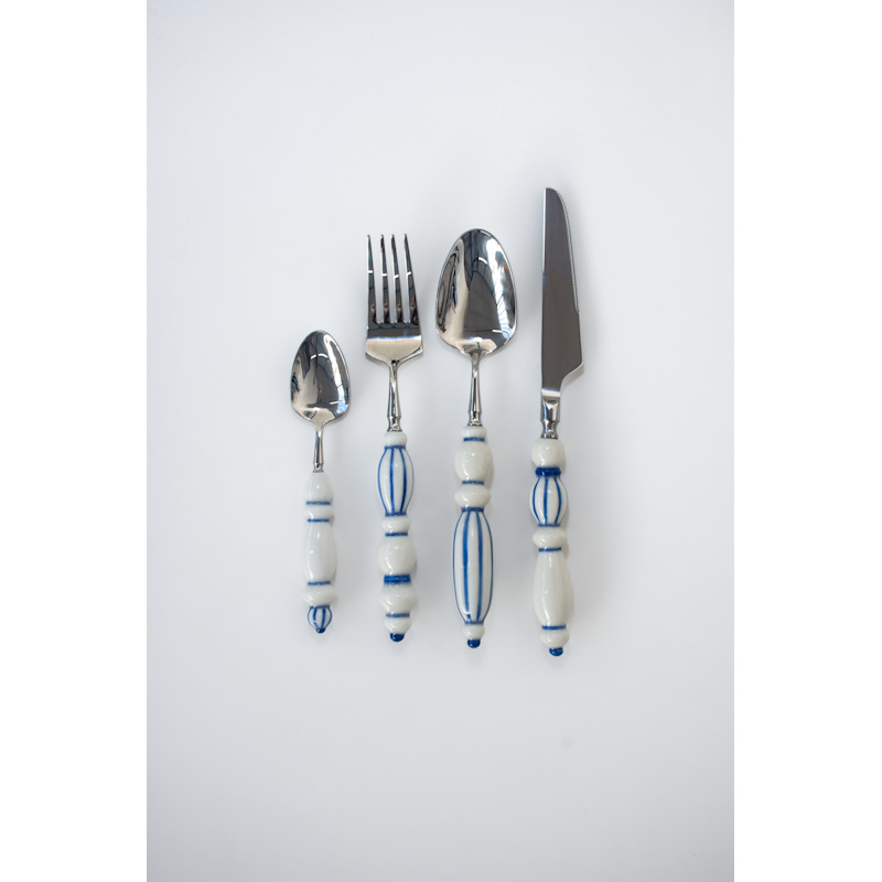 Thumbnail of Fun Dining Handcrafted Ceramic Porcelain Cutlery Full Set Classic Blue image