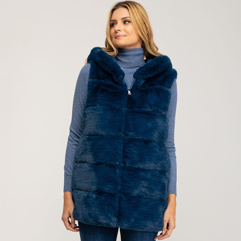 Thumbnail of Fur Vest With Hood And Zipper Closure, Blue image