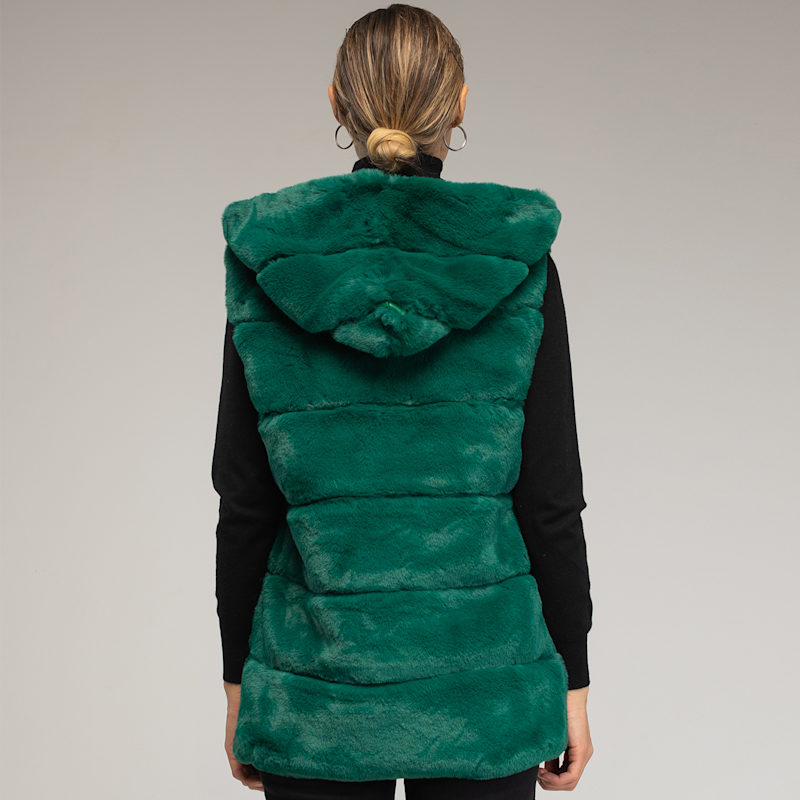 Thumbnail of Fur Vest With Hood And Zipper Closure, Green. image