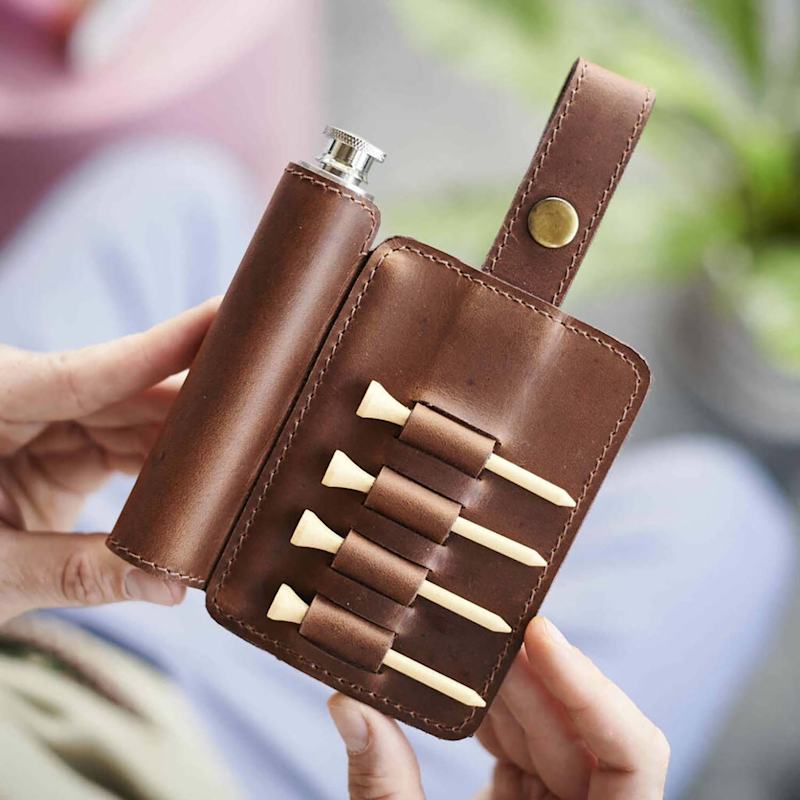 Thumbnail of Tan Leather Golf Tee Holder & Hip Flask image
