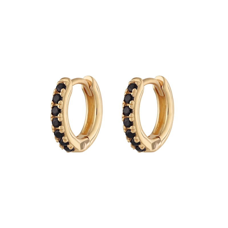 Thumbnail of Gold Huggie Earrings With Black Stones image