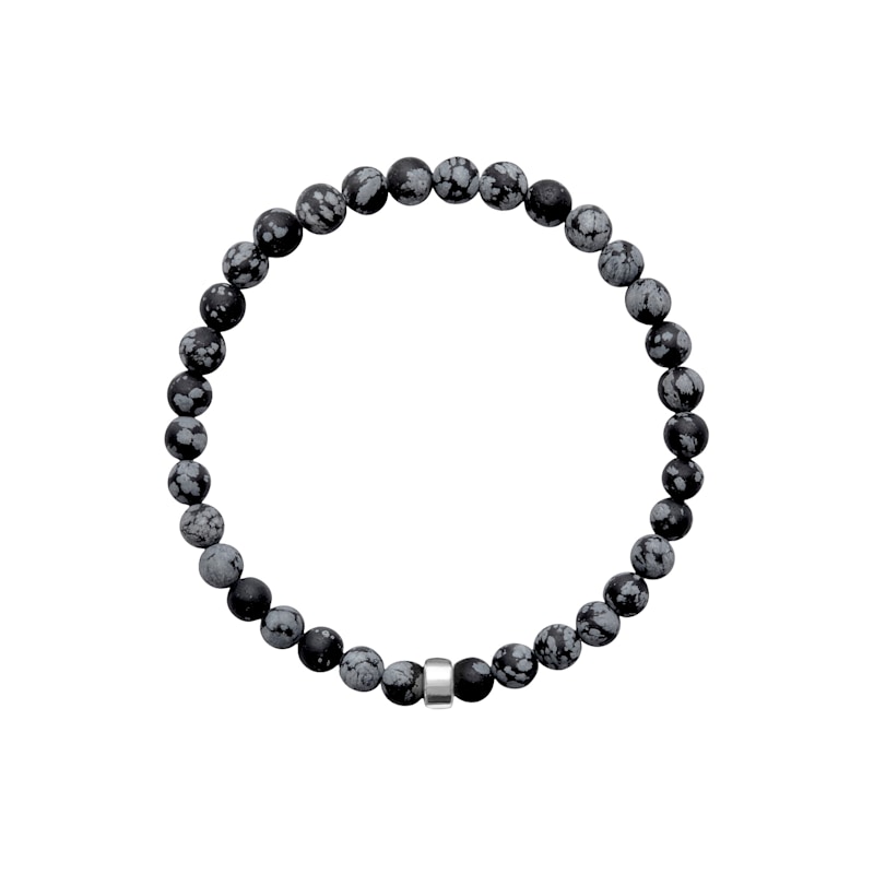 Thumbnail of ARO Men's Snowflake Obsidian Bracelet Silver Bead image