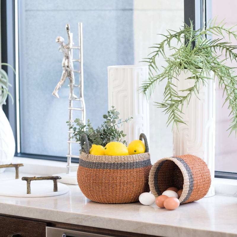 Thumbnail of Coral Tabletop Catch-All With Handle - Handcrafted Baskets image