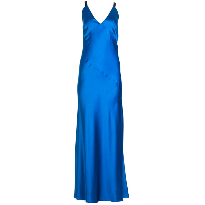 cobalt blue silk dress Open-Back Long Glitter Prom Dress with Ruffles Blue Steel / XLarge main image 1