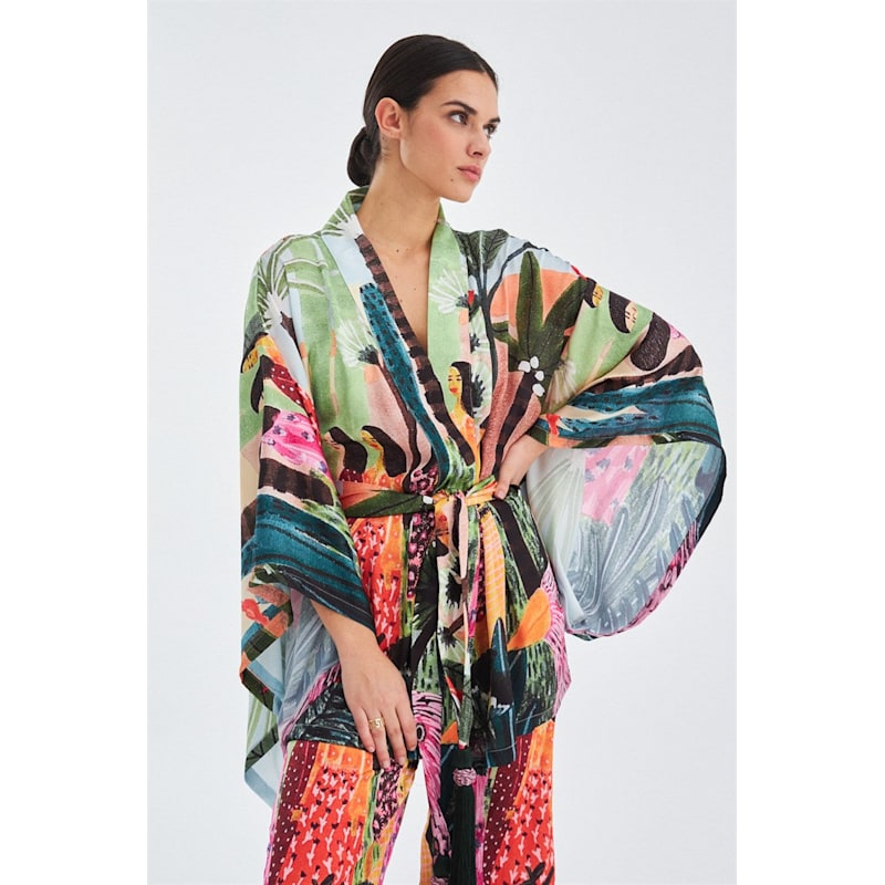 Shuko Matt Satin Short Kimono - Multicolor | Peraluna | Wolf & Badger