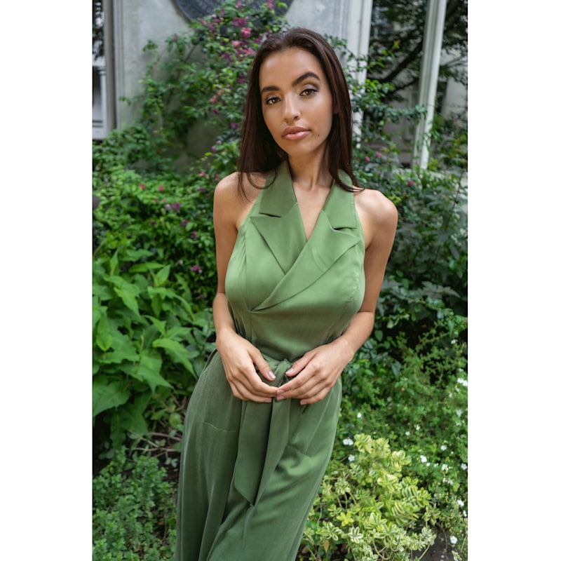 Femponiq Halter Neck Midi Tuxedo Dress - Green