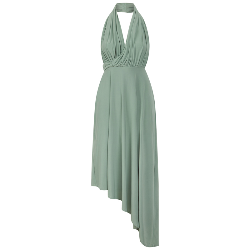 Gaia Halterneck Midi Dress In Sage Green | Celestine & Mae | Wolf & Badger