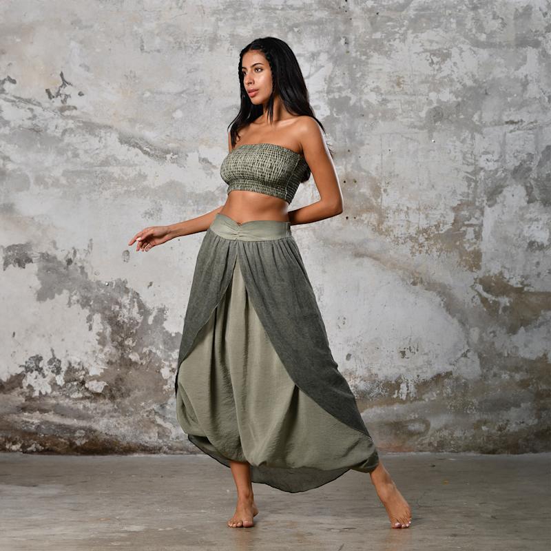 Thumbnail of Gaia Salvar Khaki Green - Boho Women Harem Skirt Pants image