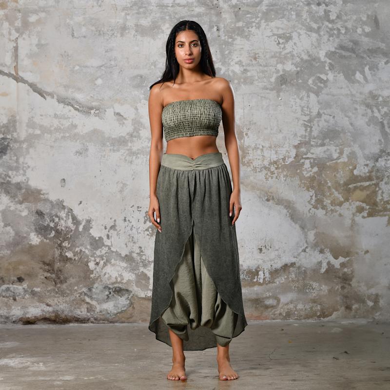 Thumbnail of Gaia Salvar Khaki Green - Boho Women Harem Skirt Pants image