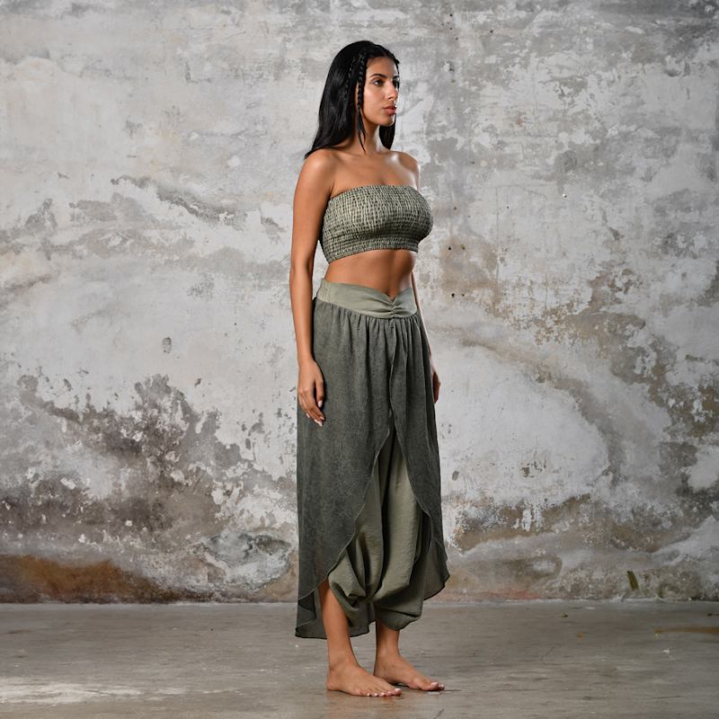 Thumbnail of Gaia Salvar Khaki Green - Boho Women Harem Skirt Pants image