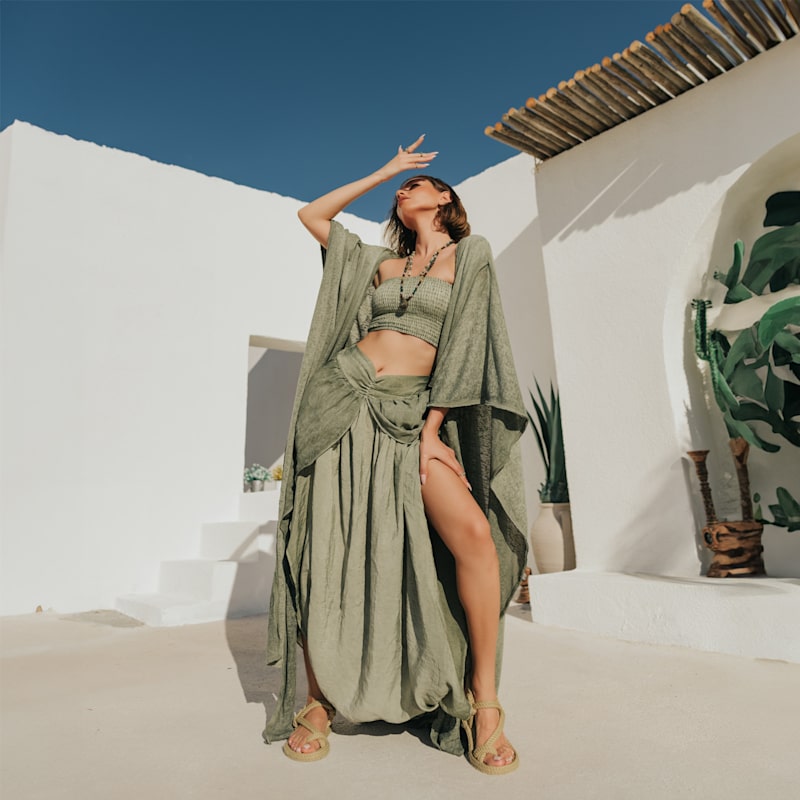 Thumbnail of Gaia Salvar Khaki Green - Boho Women Harem Skirt Pants image