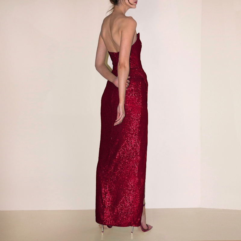 Thumbnail of Gaia Sequin Evening Gown Burgundy image