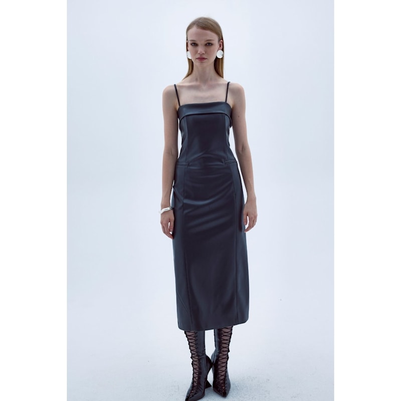 Gaia Vegan Leather Midi Dress Black / XS