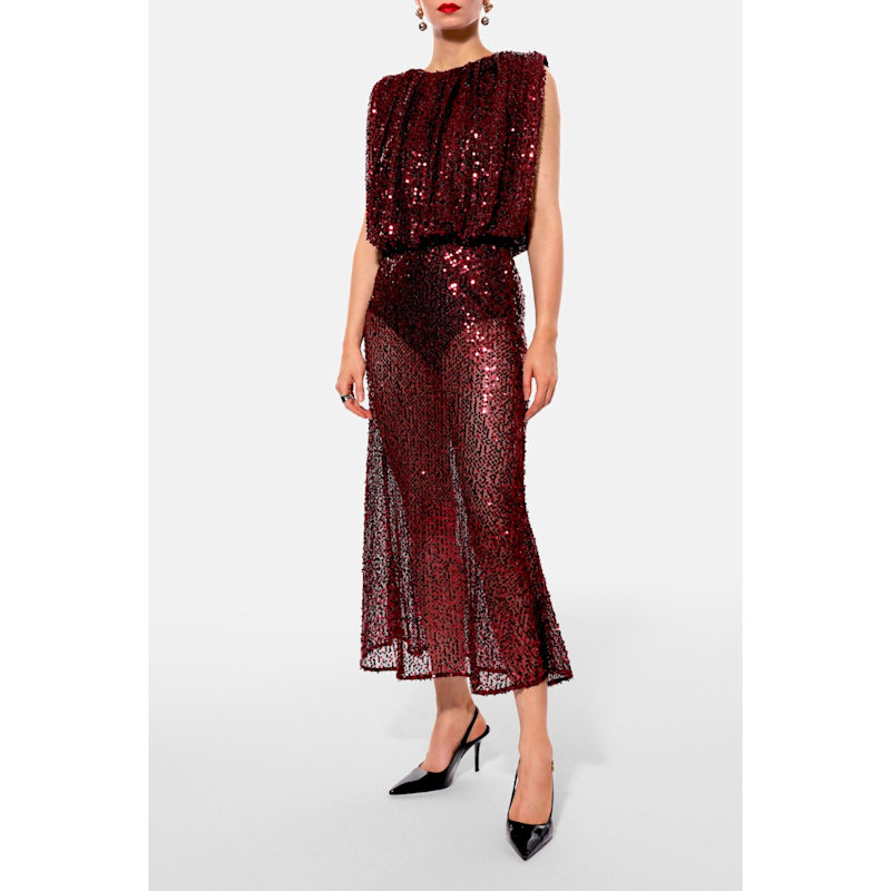 Thumbnail of Gaja Burgundy Sparkle Sleeveless Loose Sequin Top image