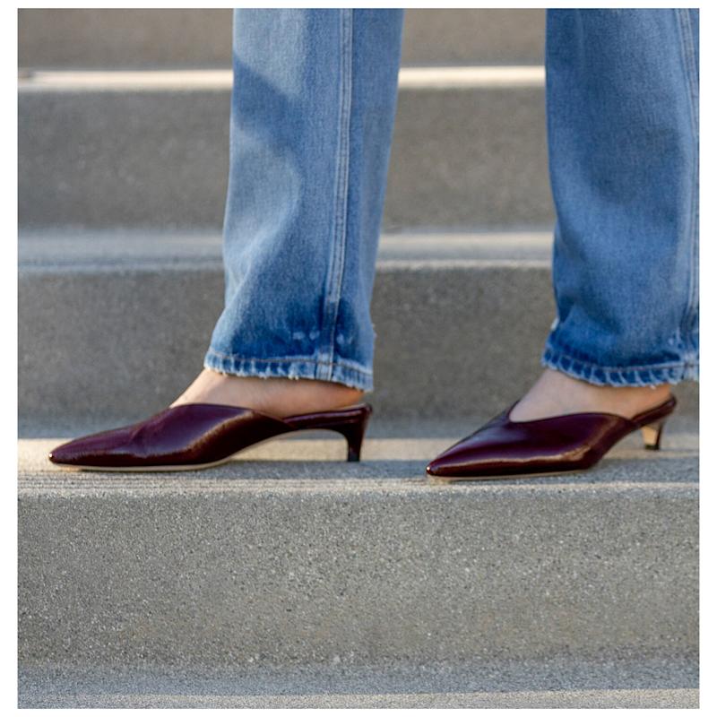 Thumbnail of Gal Burgundy Leather Mule With Low Heel Comfortable For Evening &  Day Wear image
