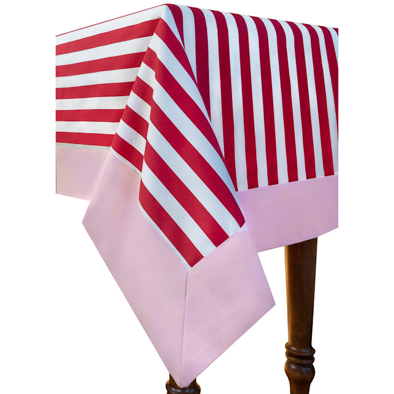 Thumbnail of Gala Stripe Series - Red Striped Tablecloth With Pink Border image