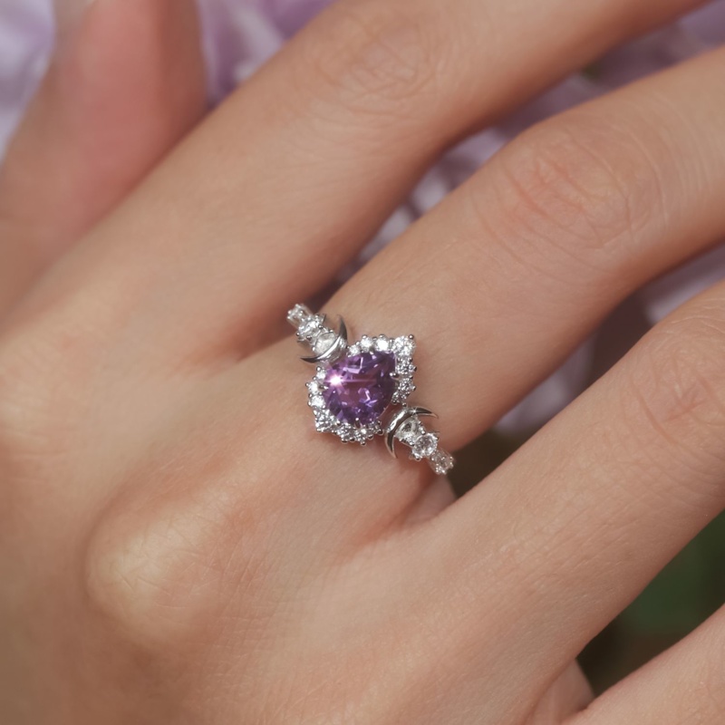 Thumbnail of Galactic Pear Cut Amethyst Ring White Gold Vermeil image
