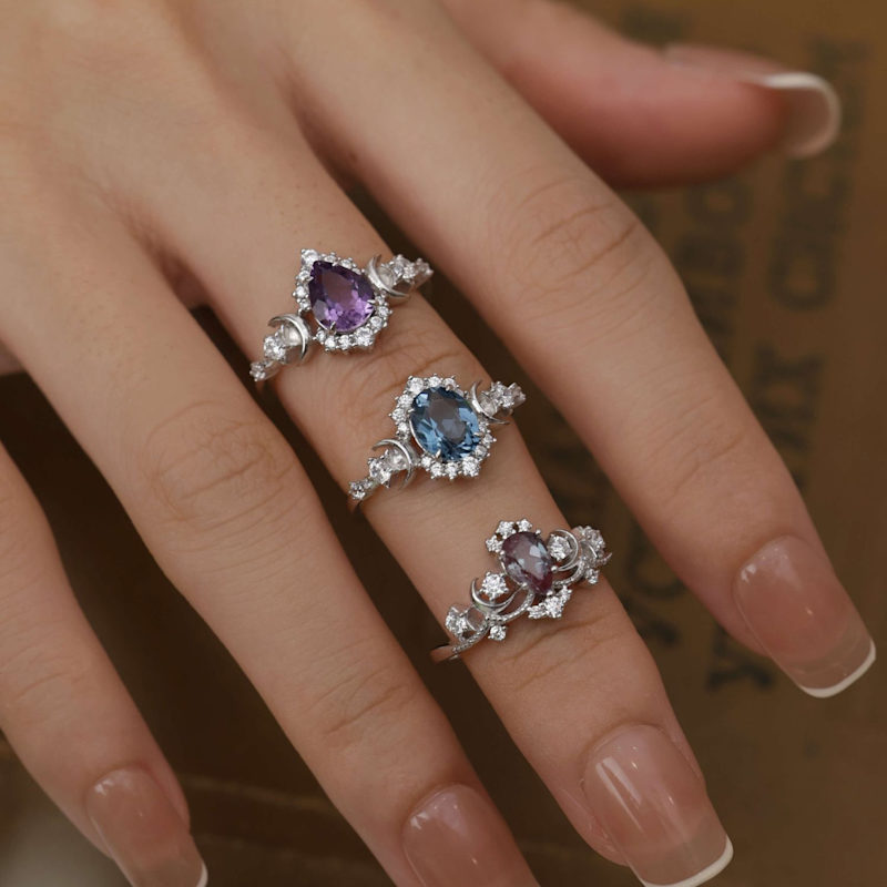 Thumbnail of Galactic Pear Cut Amethyst Ring White Gold Vermeil image