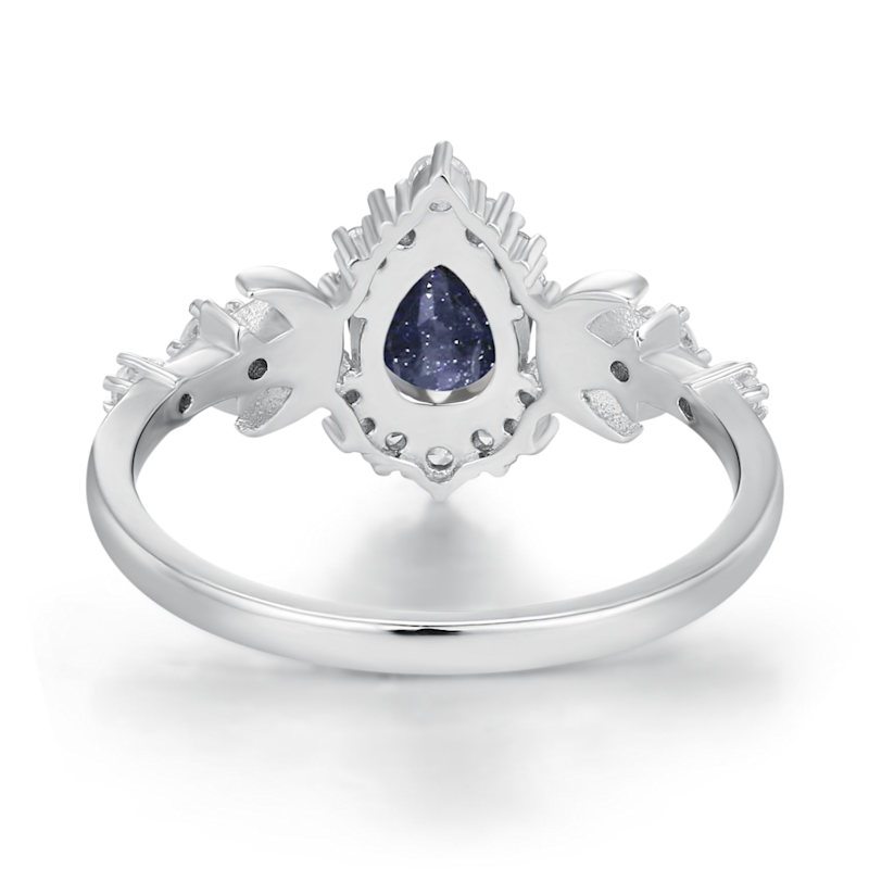 Thumbnail of Galactic Pear Cut Blue Sandstone Ring White Gold Vermeil image