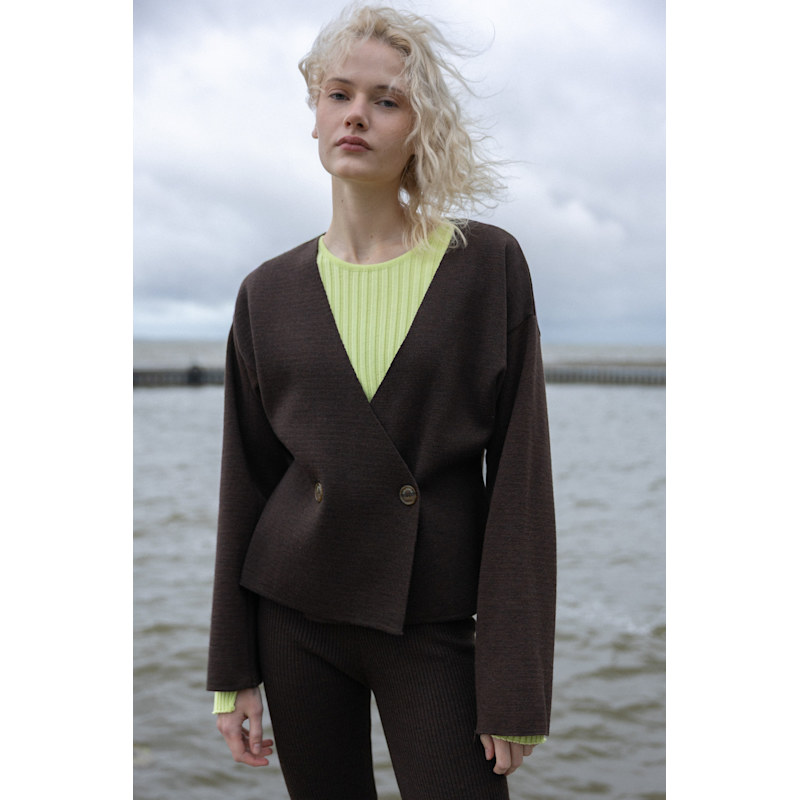 Thumbnail of Galante Knitted 100% Merino Blazer Chocolate image