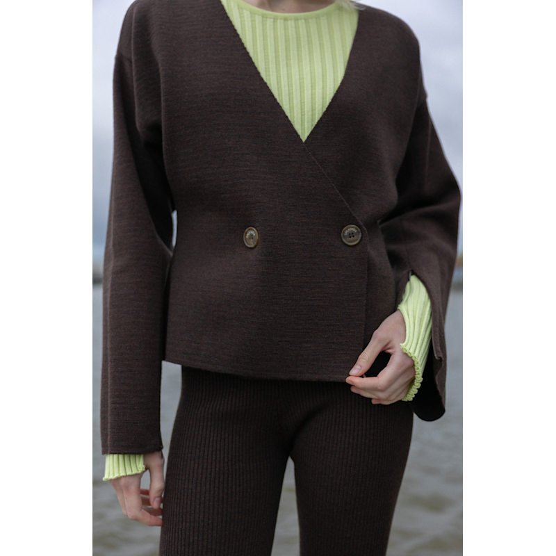 Thumbnail of Galante Knitted 100% Merino Blazer Chocolate image