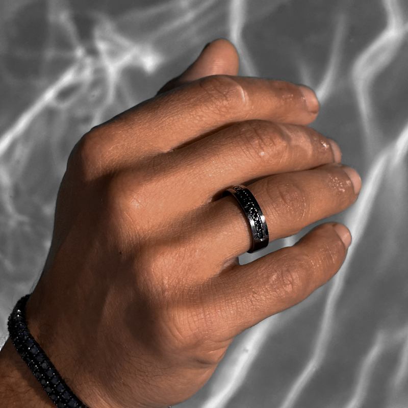 Thumbnail of Galassia Ring With Man Made Cz Diamond Stimulant In Sterling Silver & Premium Black Rhodium image