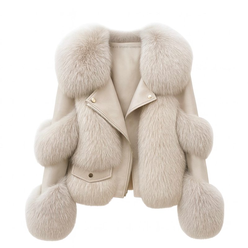 Galaxy Jacket Beige Coat Faux Fur Eco-Friendly Leather Zipper