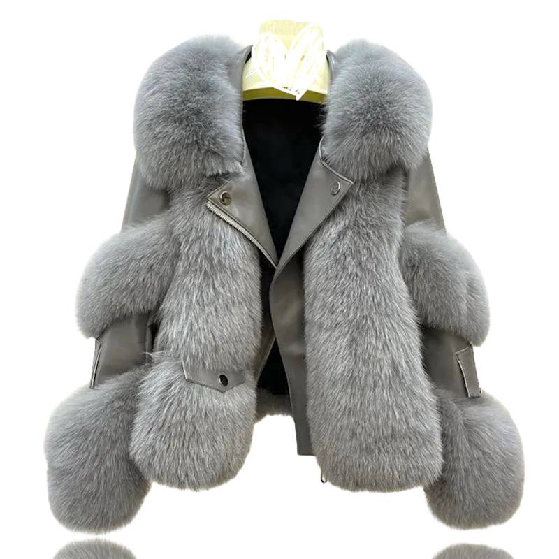 Galaxy Jacket Grey Coat Faux Fur Eco-Friendly Leather Zipper