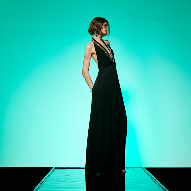 Thumbnail of Golden Chain Party Maxi Dress In Black image