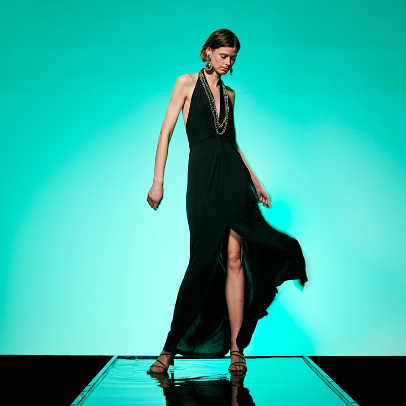 Thumbnail of Golden Chain Party Maxi Dress In Black image