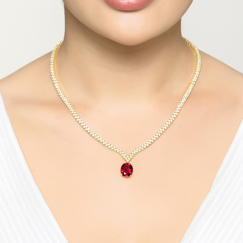 Thumbnail of Garbo Oval Gemstone Tennis Necklace Ruby Gold image