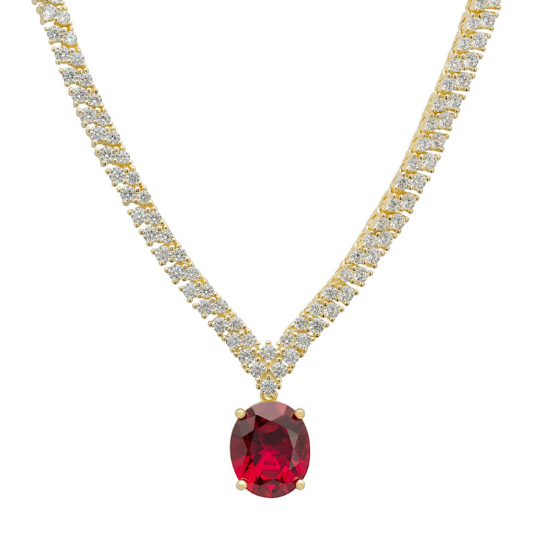 Thumbnail of Garbo Oval Gemstone Tennis Necklace Ruby Gold image