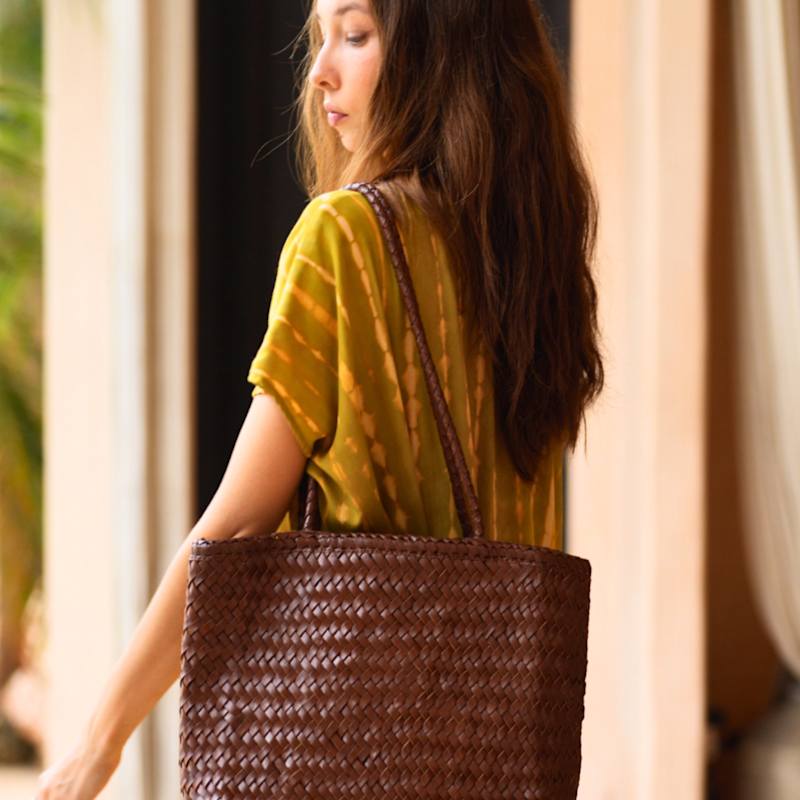 Thumbnail of Garcia Artisan Handwoven Leather Tote In Brown image