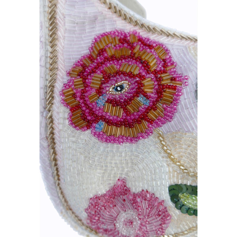 Thumbnail of White Beaded Shoulder Bag With Floral Flowers Embroidery And Embellished Details image