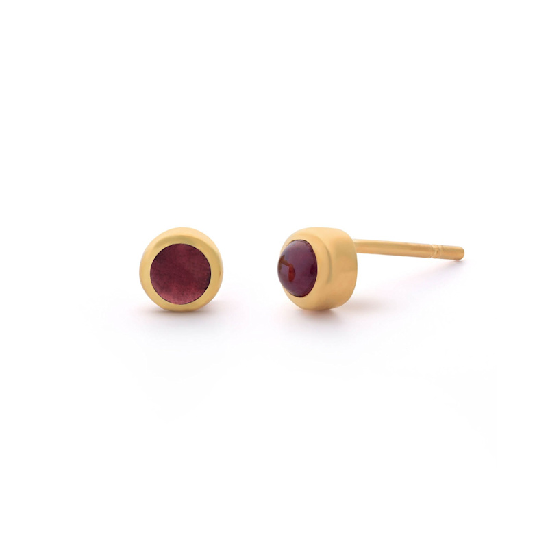 Thumbnail of Garnet Mini Gem Dot January Birthstone Earrings Gold Plated Sterling Silver image