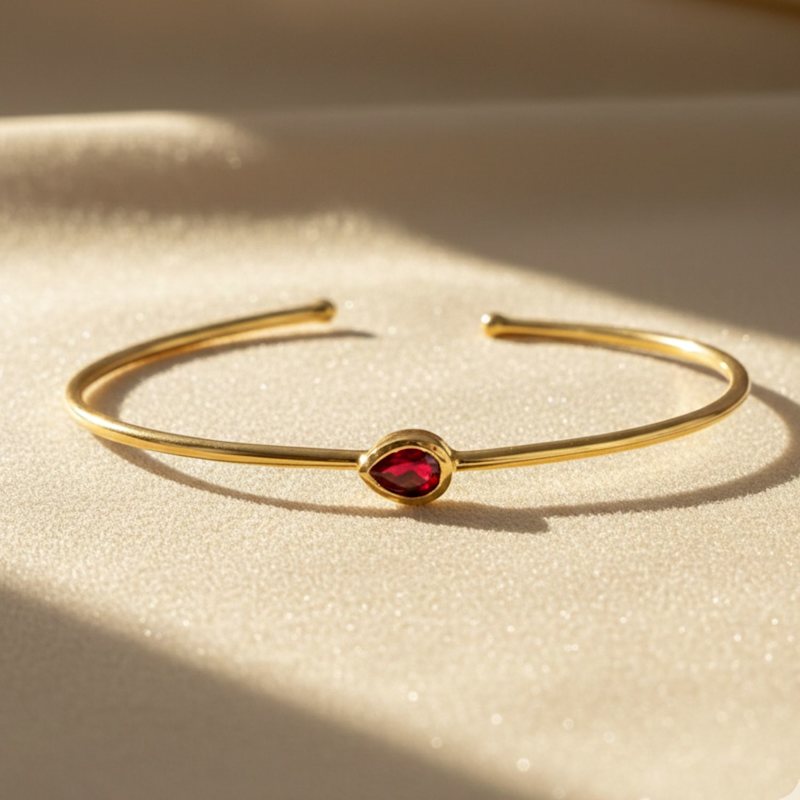 Thumbnail of Garnet January Birthstone Gold Plated Bangle image