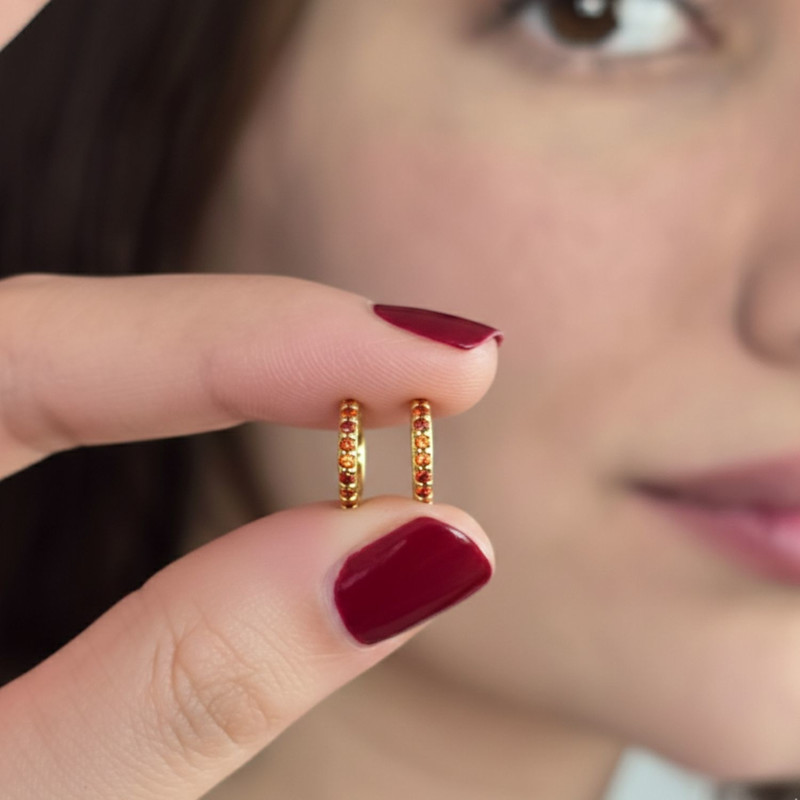 Thumbnail of Garnet January Birthstone Small Huggie Gold Plated Hoop Earrings image