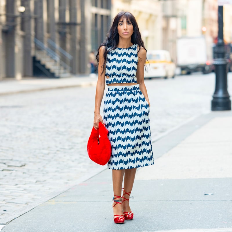 Blue Print Gathered Midi Skirt by L2R THE LABEL