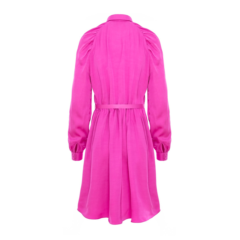 Avenue N29 Gathered Raglan Sleeve Viscose Midi Shirt Dress With Belt - Pink