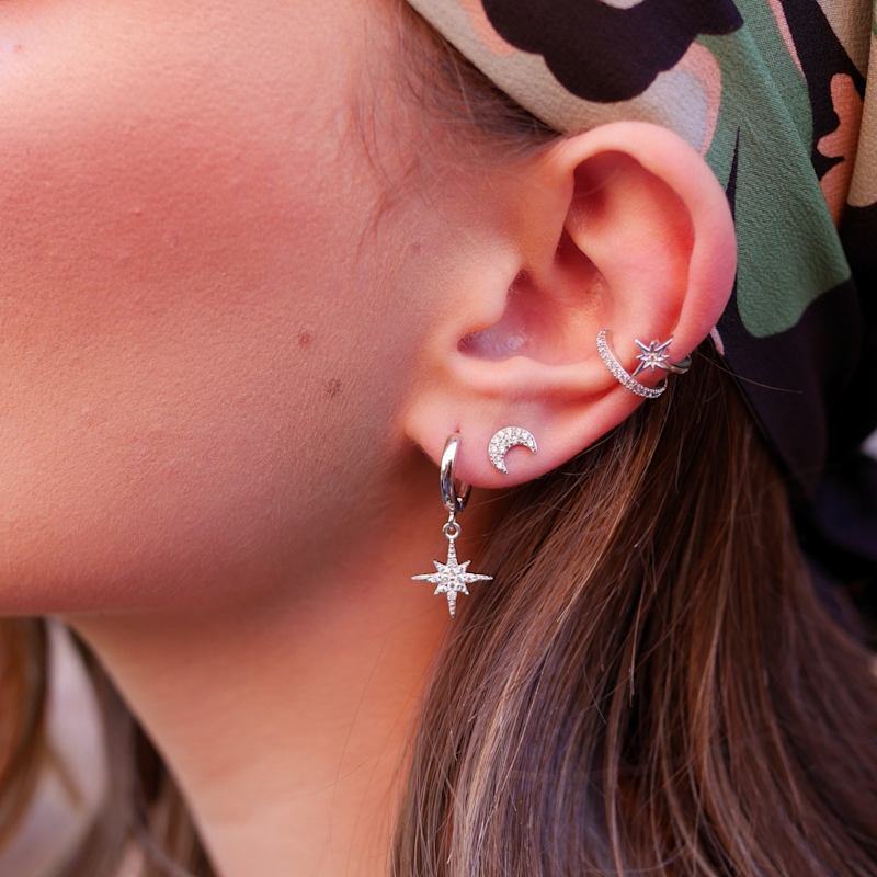Thumbnail of Silver Starburst Hoop Earrings image